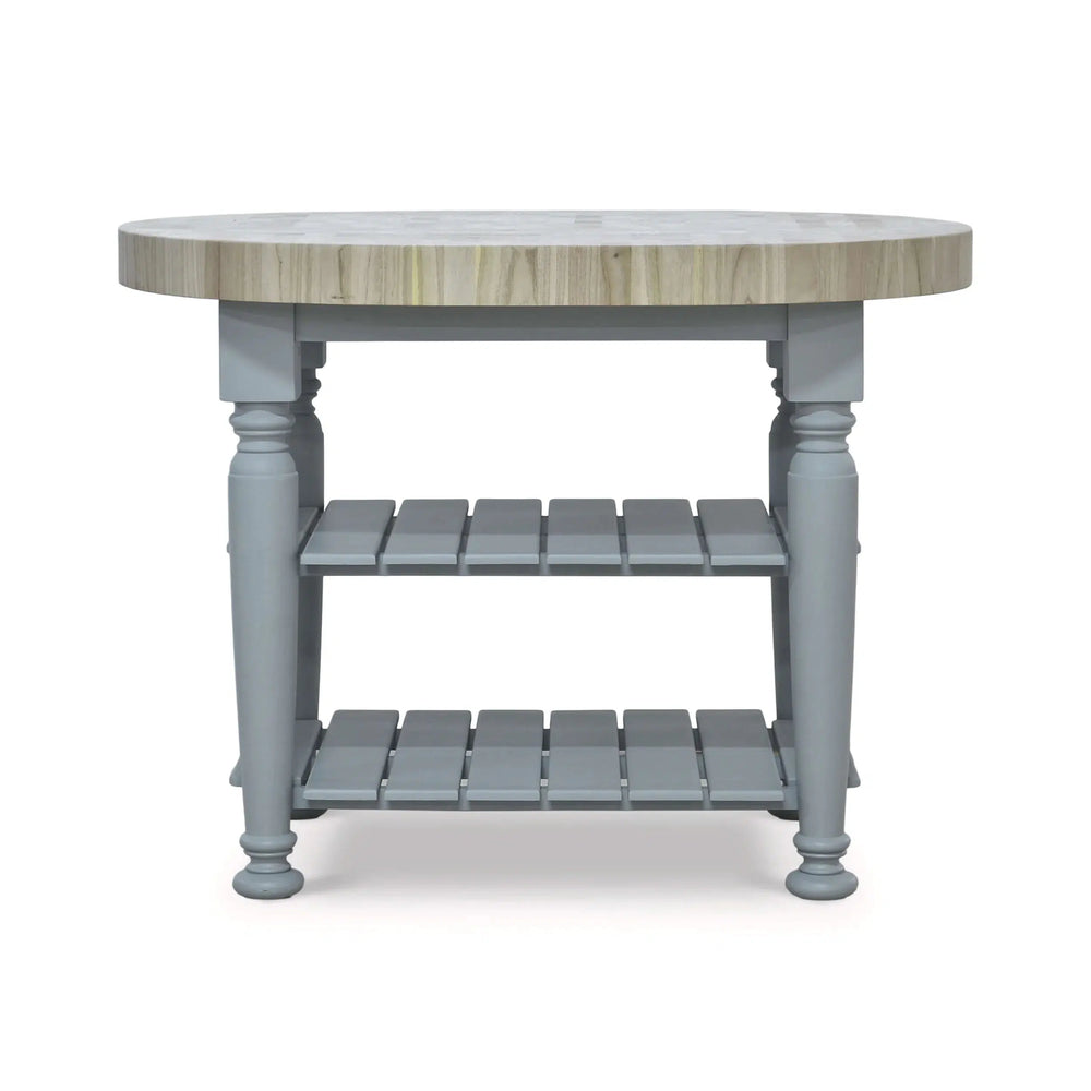 Farmhouse Butcher Block Kitchen Island In Pale Blue-Blue Hand Home