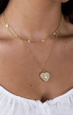 Cassy Heart Locket Necklace-Blue Hand Home