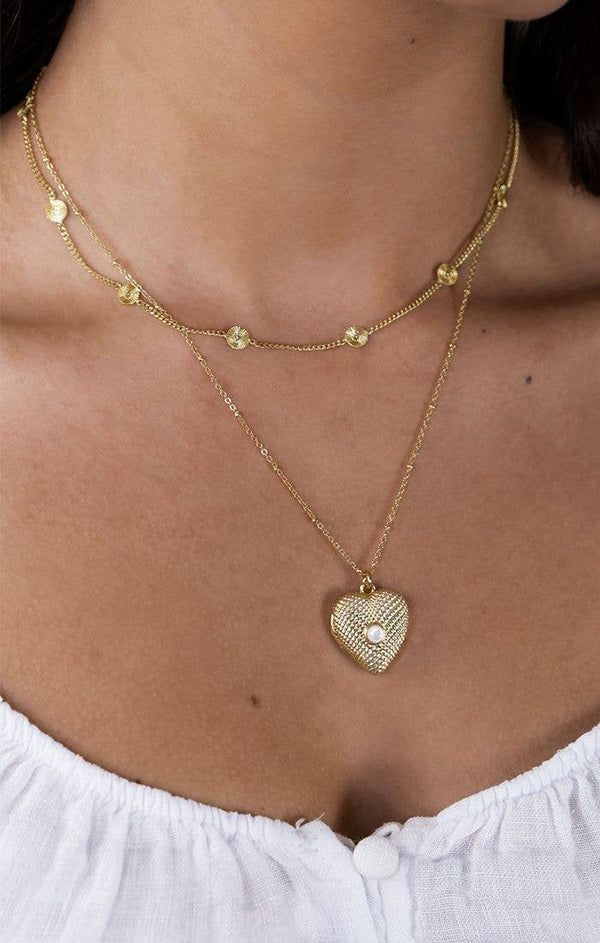 Cassy Heart Locket Necklace-Blue Hand Home