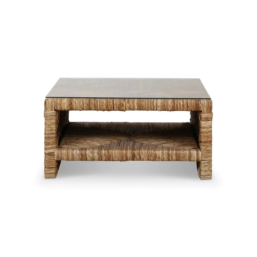 Tuscan Rush Coffee Table w/ Tempered Glass-Blue Hand Home