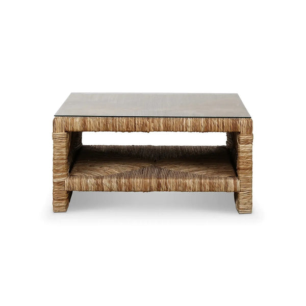 Tuscan Rush Coffee Table w/ Tempered Glass-Blue Hand Home