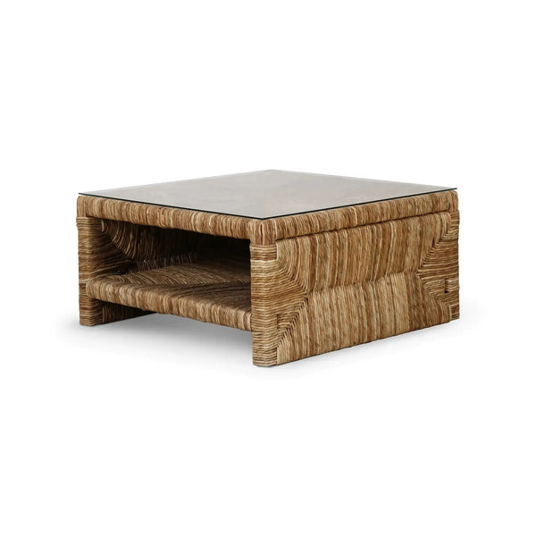 Tuscan Rush Coffee Table w/ Tempered Glass-Blue Hand Home