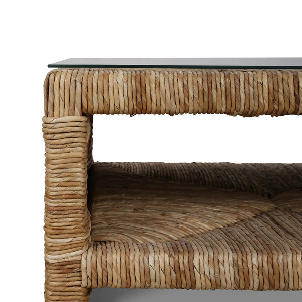Tuscan Rush Coffee Table w/ Tempered Glass-Blue Hand Home