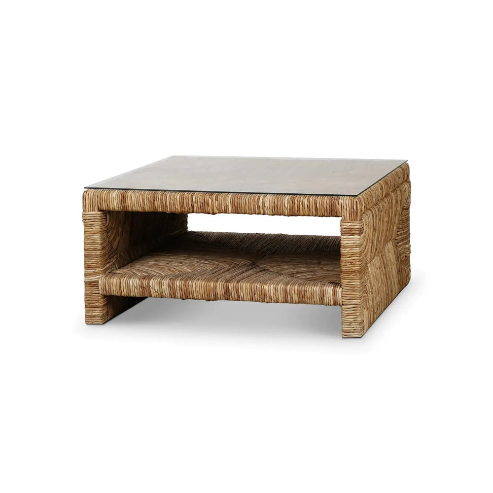 Tuscan Rush Coffee Table w/ Tempered Glass-Blue Hand Home