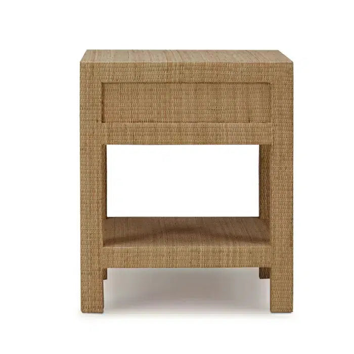 Kagu 1 Drawer Nightstand Wrapped in Natural Rattan-Blue Hand Home
