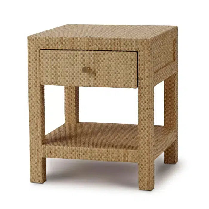 Kagu 1 Drawer Nightstand Wrapped in Natural Rattan-Blue Hand Home