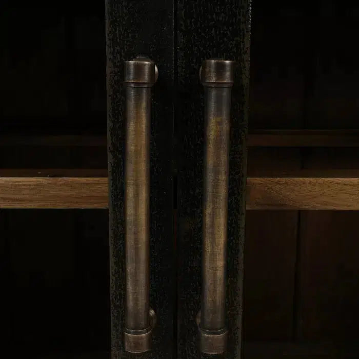 Vannes 4 Door Sideboard w/ Glass Shelves in Vintage Black w/ Straw Wash Interior-Blue Hand Home