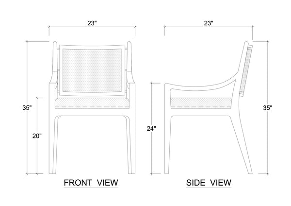 Milano Dining Chair w/ Upholstered Seat & Rattan Back-Blue Hand Home