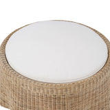 Newport Ottoman In Rattan Natural w/ Arctic White Performance Fabric-Blue Hand Home
