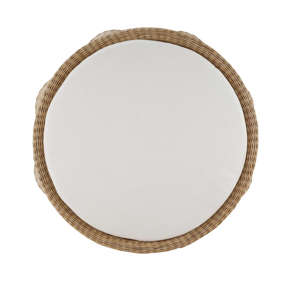 Newport Ottoman In Rattan Natural w/ Arctic White Performance Fabric-Blue Hand Home