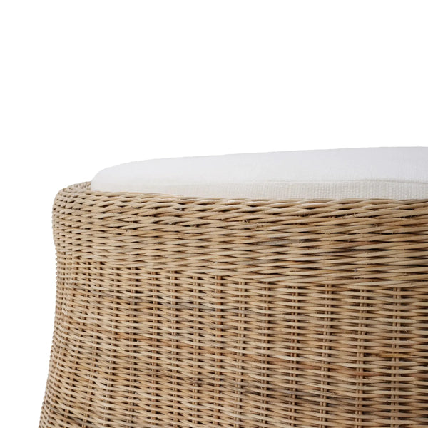 Newport Ottoman In Rattan Natural w/ Arctic White Performance Fabric-Blue Hand Home