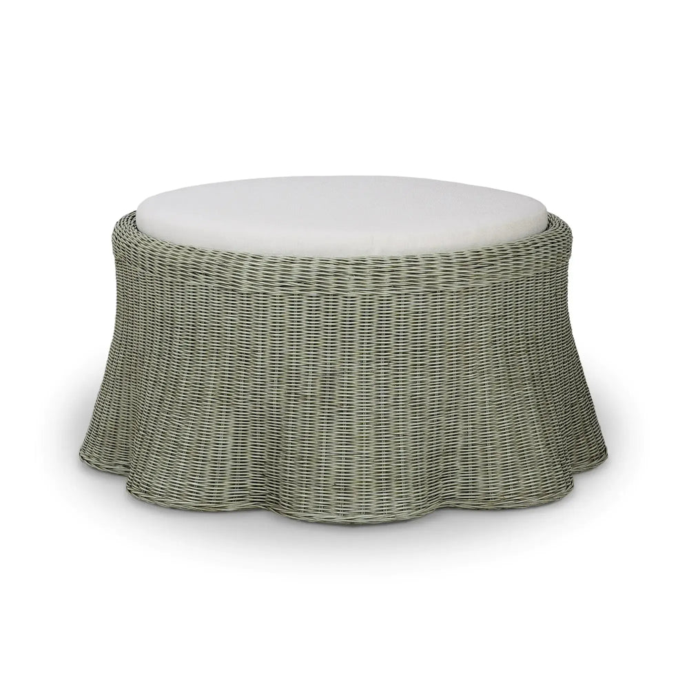 Newport Rattan Ottoman w/ Cushion-Blue Hand Home
