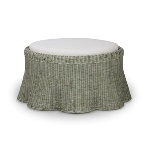 Newport Rattan Ottoman w/ Cushion-Blue Hand Home