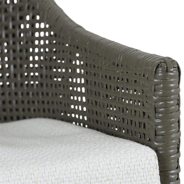 Savanah Dining Chair in Midnight Olive Rattan & Walnut Legs w/ Dinara Natural Cushion-Blue Hand Home