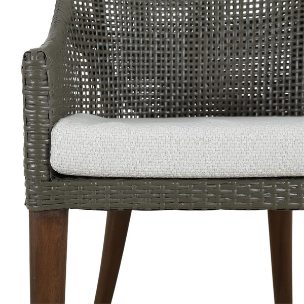 Savanah Dining Chair in Midnight Olive Rattan & Walnut Legs w/ Dinara Natural Cushion-Blue Hand Home