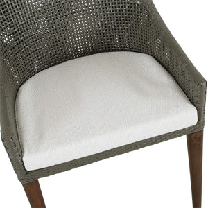Savanah Dining Chair in Midnight Olive Rattan & Walnut Legs w/ Dinara Natural Cushion-Blue Hand Home