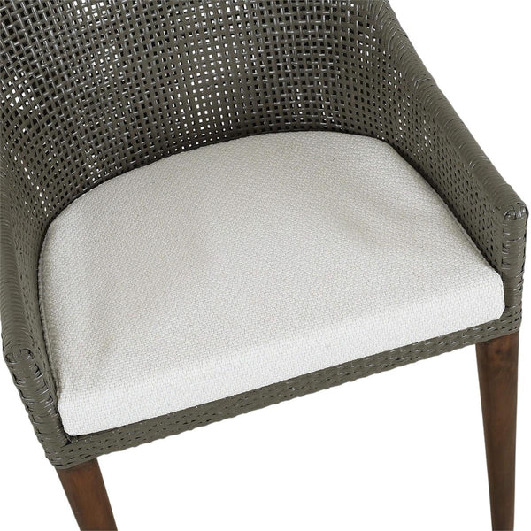 Savanah Dining Chair in Midnight Olive Rattan & Walnut Legs w/ Dinara Natural Cushion-Blue Hand Home