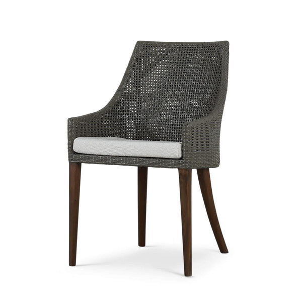 Savanah Dining Chair in Midnight Olive Rattan & Walnut Legs w/ Dinara Natural Cushion-Blue Hand Home