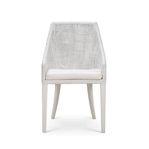 Savanah Dining Chair In True White Rattan & Legs W/ Arctic White Seat Cushion-Blue Hand Home