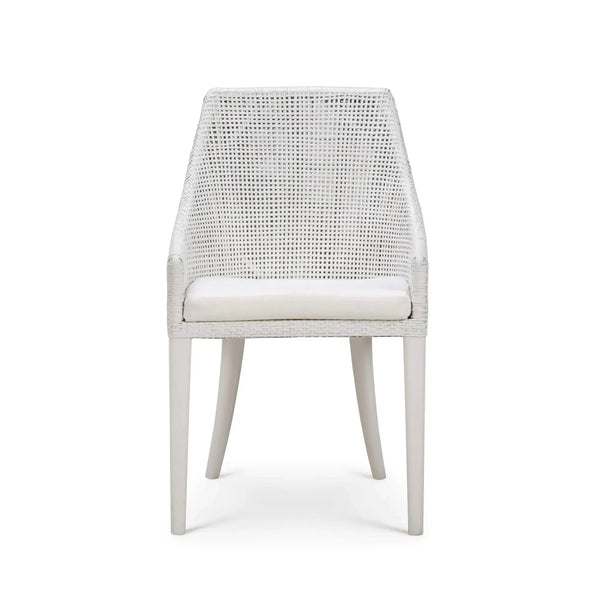 Savanah Dining Chair In True White Rattan & Legs W/ Arctic White Seat Cushion-Blue Hand Home