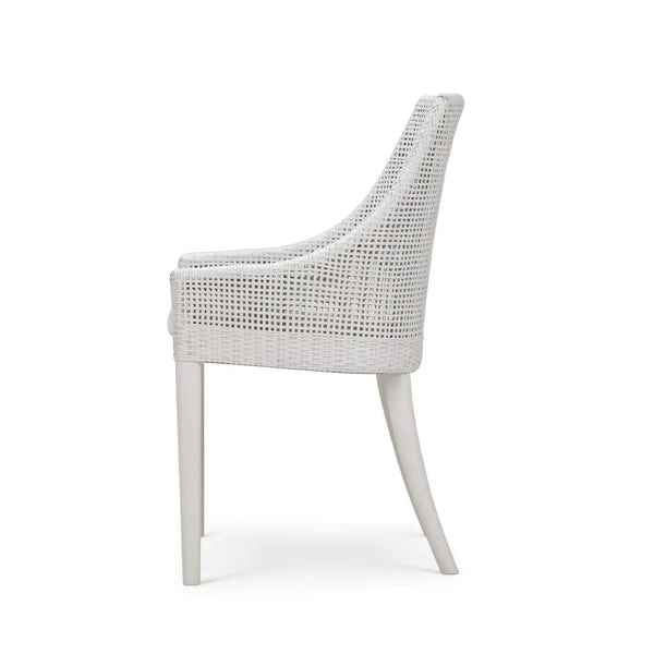 Savanah Dining Chair In True White Rattan & Legs W/ Arctic White Seat Cushion-Blue Hand Home