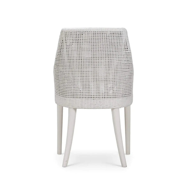 Savanah Dining Chair In True White Rattan & Legs W/ Arctic White Seat Cushion-Blue Hand Home
