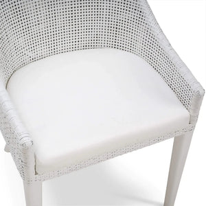 Savanah Dining Chair In True White Rattan & Legs W/ Arctic White Seat Cushion-Blue Hand Home