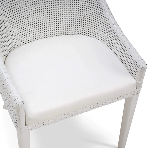 Savanah Dining Chair In True White Rattan & Legs W/ Arctic White Seat Cushion-Blue Hand Home