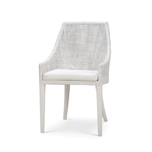 Savanah Dining Chair In True White Rattan & Legs W/ Arctic White Seat Cushion-Blue Hand Home