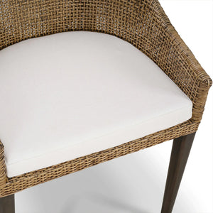 Savanah Dining Chair In Light Glazed Rattan w/ Arctic White Performance Fabric Cushion-Blue Hand Home