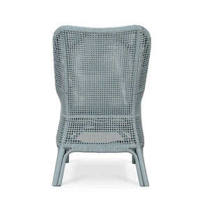 Cristo Dining Chair In Frosted Blue Rattan w/ Arctic White Performance Fabric Cushion-Blue Hand Home