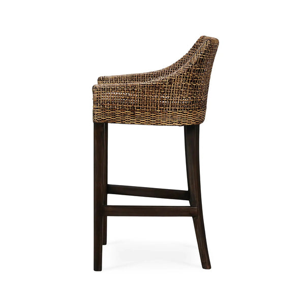 Savanah Rattan Barstool w/ Seat Cushion-Blue Hand Home