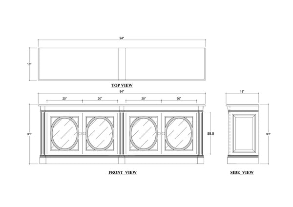 Fiona 4 Door Buffet w/ Glass Shelves-Blue Hand Home
