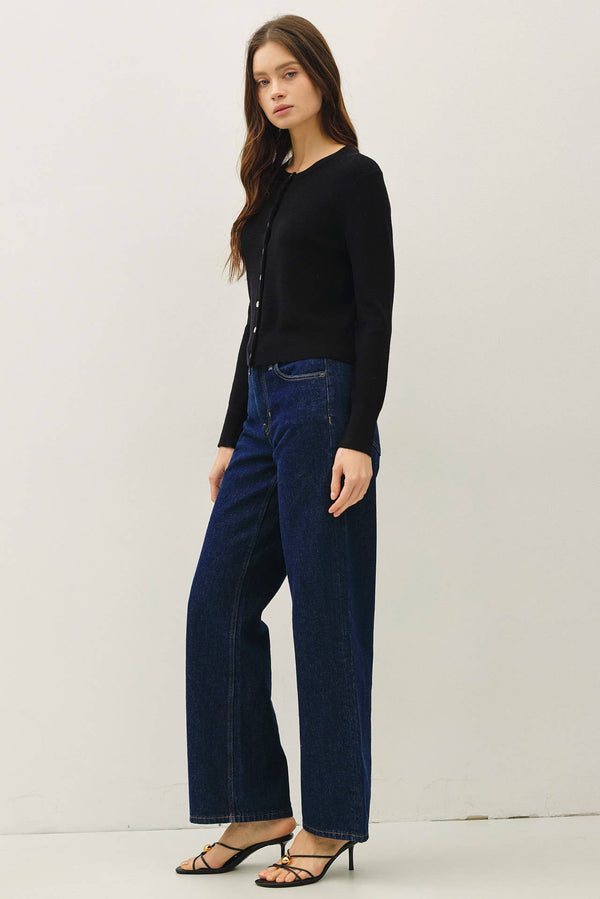 Ribbed Crewneck Cardigan-Blue Hand Home