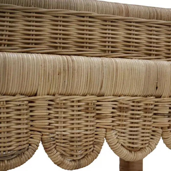 Scallop Rattan Side Table w/ Tray in Natural-Blue Hand Home