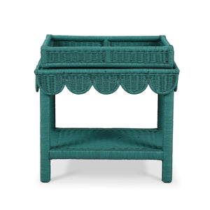 Scallop Rattan Side Table w/ Tray-Blue Hand Home