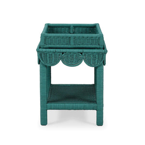 Scallop Rattan Side Table w/ Tray-Blue Hand Home