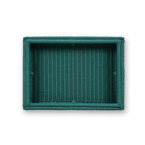 Scallop Rattan Side Table w/ Tray-Blue Hand Home