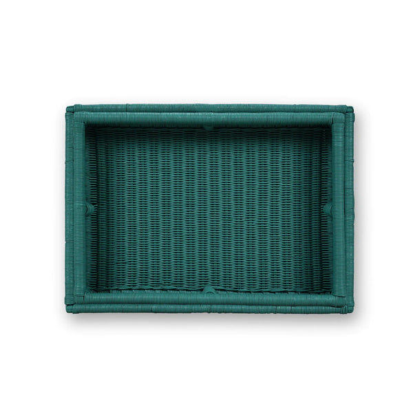 Scallop Rattan Side Table w/ Tray-Blue Hand Home