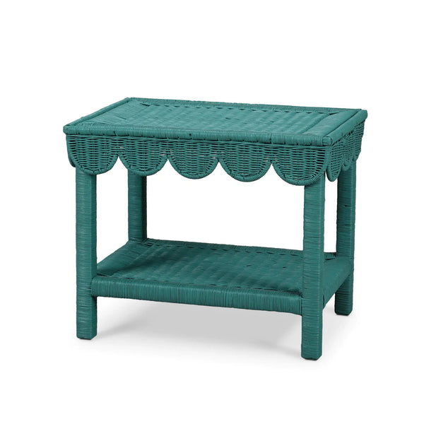 Scallop Rattan Side Table w/ Tray-Blue Hand Home
