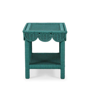 Scallop Rattan Side Table w/ Tray-Blue Hand Home