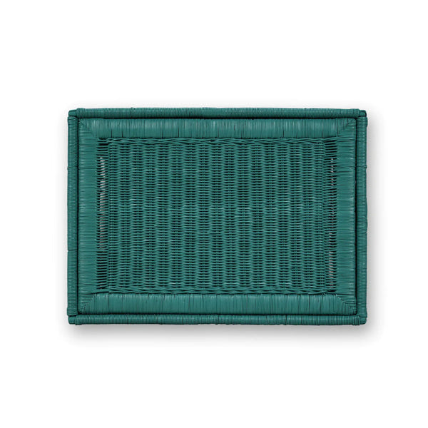 Scallop Rattan Side Table w/ Tray-Blue Hand Home