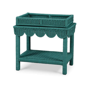 Scallop Rattan Side Table w/ Tray-Blue Hand Home