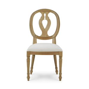 Fiona Dining Chair In Fruitwood W/ Upholstered Seat In Arctic White Performance Fabric-Blue Hand Home