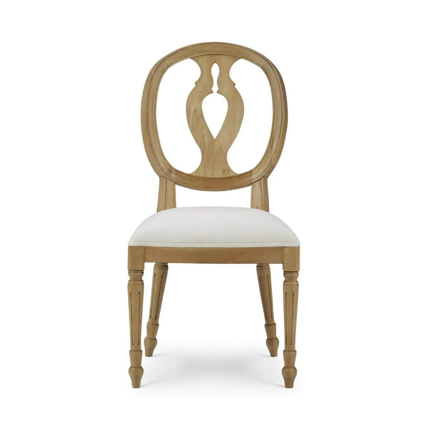 Fiona Dining Chair In Fruitwood W/ Upholstered Seat In Arctic White Performance Fabric-Blue Hand Home