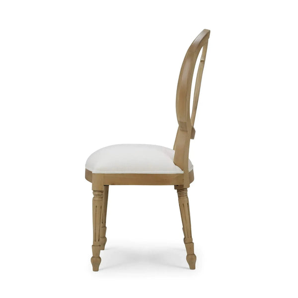 Fiona Dining Chair In Fruitwood W/ Upholstered Seat In Arctic White Performance Fabric-Blue Hand Home