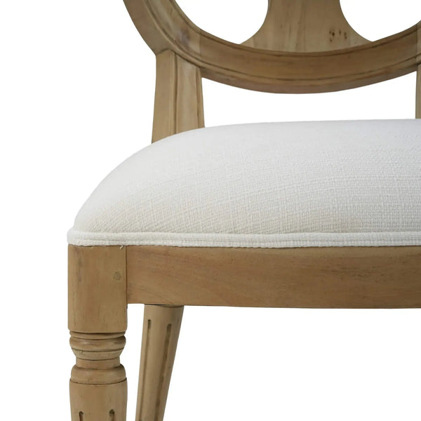 Fiona Dining Chair In Fruitwood W/ Upholstered Seat In Arctic White Performance Fabric-Blue Hand Home