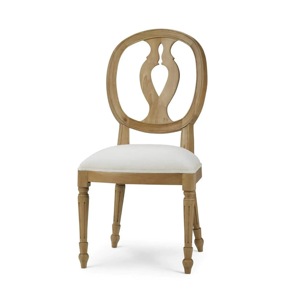 Fiona Dining Chair In Fruitwood W/ Upholstered Seat In Arctic White Performance Fabric-Blue Hand Home