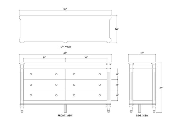 Kelly 6 Drawer Dresser in Sandbar-Blue Hand Home