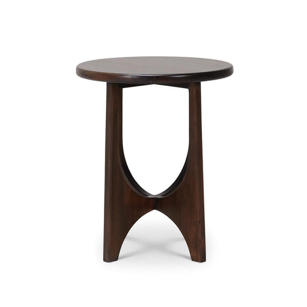 Vannes Round End Table in Walnut-Blue Hand Home
